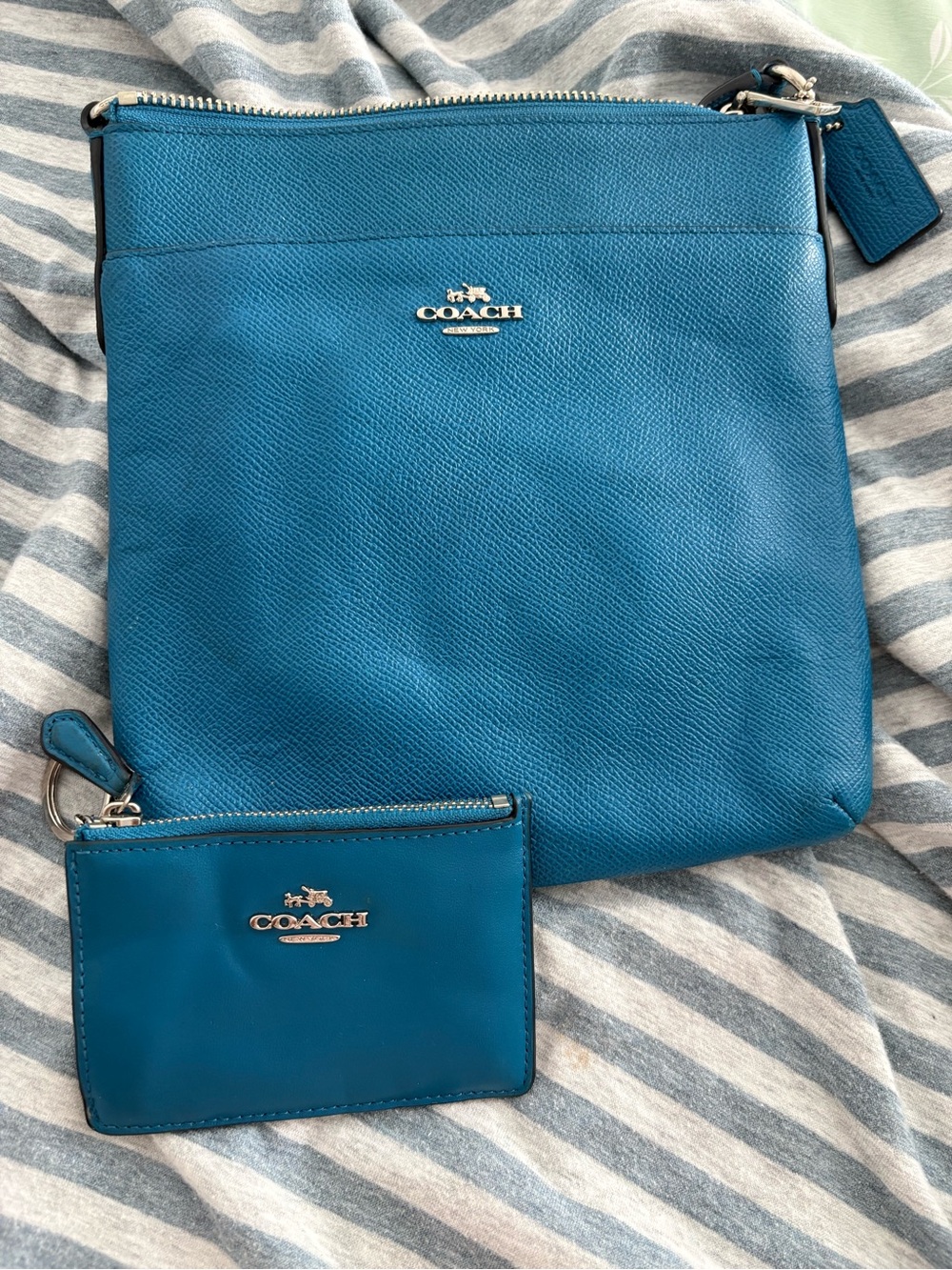 Coach Blue Leather Crossbody with Matching Coin Pouch